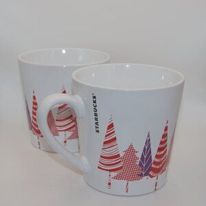 Starbucks Pair Red Purple Christmas Tree Coffee Mugs 2017